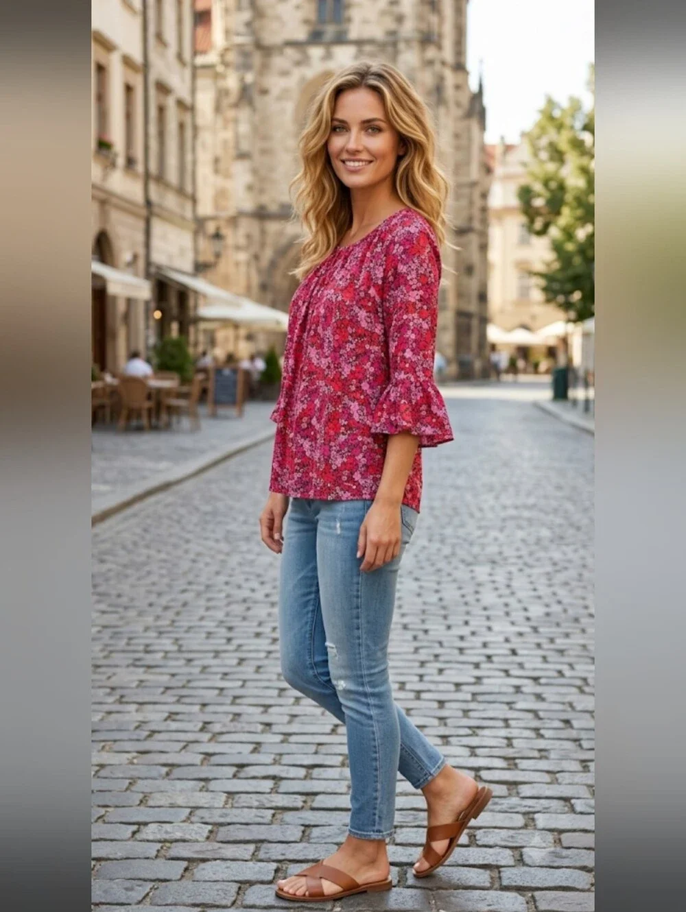 Michael Kors Floral Blouse - Casual Ruffle Sleeve Top Sz L.